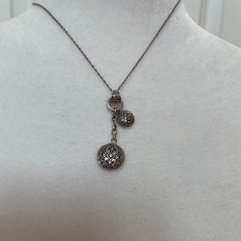 Sterling Silver Filigree Double Medallion Charm Pendant Necklace